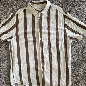 Denim & Flower Brown and White Striped Casual Shirt